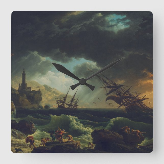 A Shipwreck in Stormy Seas by Claude-Joseph Vernet Square Wall Clock (Front)