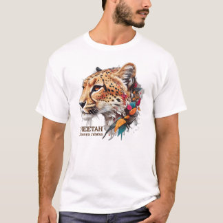 A shirt with colourful design of cheetah's head