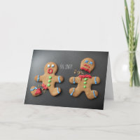A shocked gingerbread man with broken leg