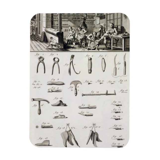 A shoe and bootmaker and their tools, from the 'En Magnet (Vertical)
