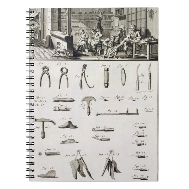 A shoe and bootmaker and their tools, from the 'En Notebook (Front)
