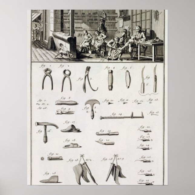 A shoe and bootmaker and their tools, from the 'En Poster (Front)