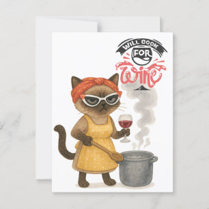 A siamese cat is drinking wine postcard