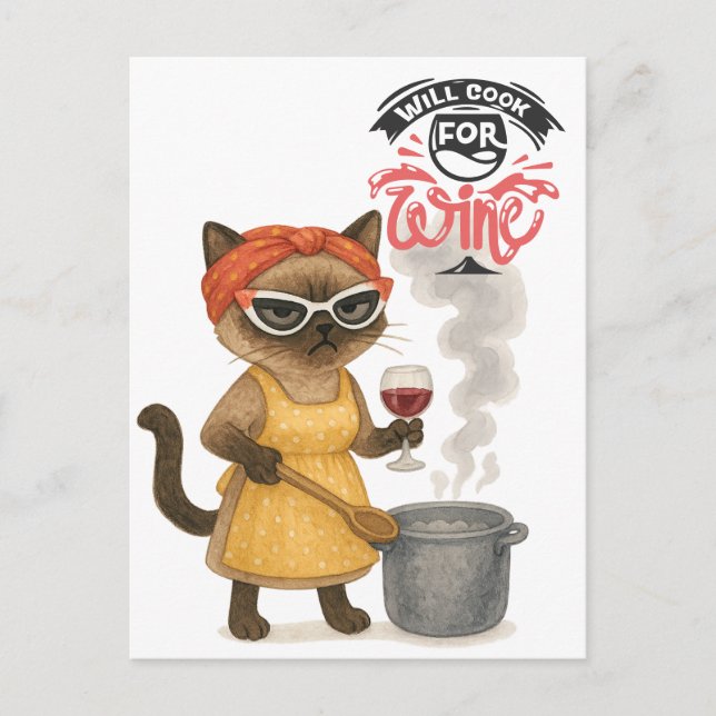 A siamese cat is drinking wine  postcard (Front)