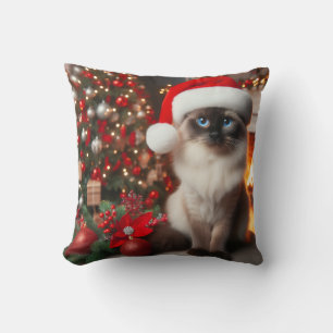 A Siamese cat with Santa hat  Cushion