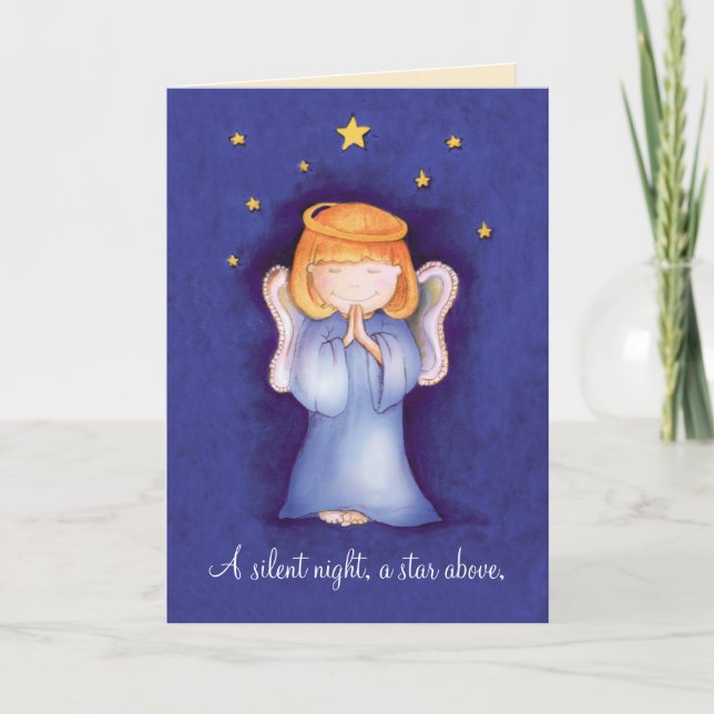A silent night christmas angel greeting card blue (Front)