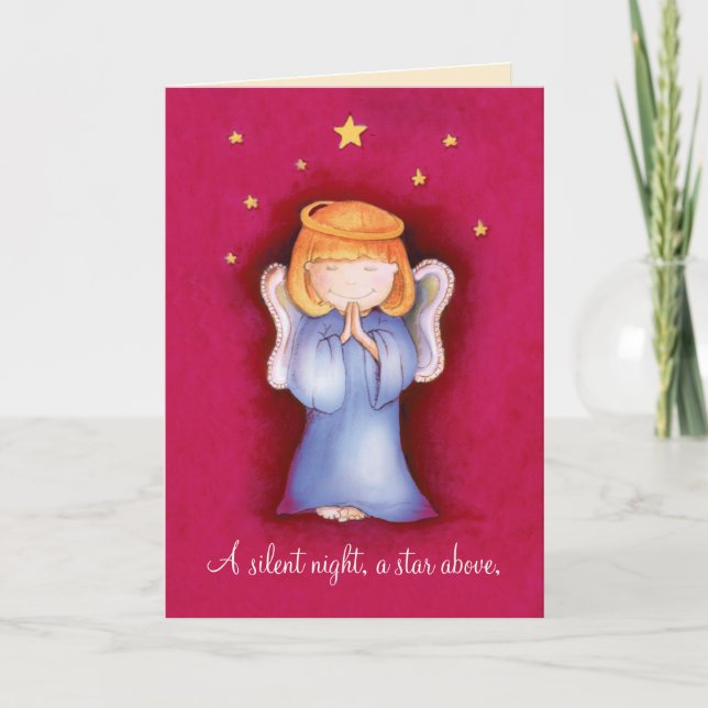 A silent night christmas angel greeting card red (Front)