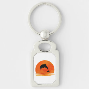 A Silhouette of a Jumping Dolphin on keychain. Key Ring