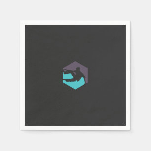 a silhouette of a man holding a surfboard napkin