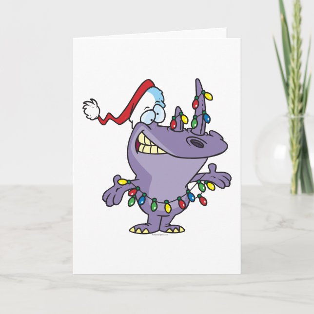 a silly cute christmas santa rhino holiday card (Front)