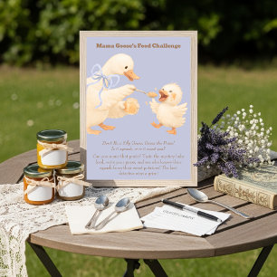 A silly Goose Blue Baby Food Challenge Game Sign Invitation
