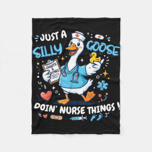 A silly goose doin nurse things scrub nursing fleece blanket