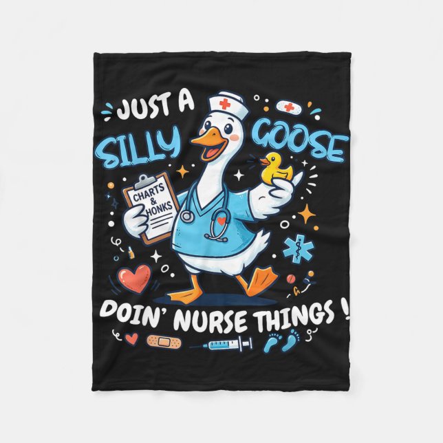 A silly goose doin nurse things scrub nursing fleece blanket (Front)
