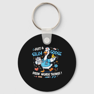 A silly goose doin nurse things scrub nursing key ring