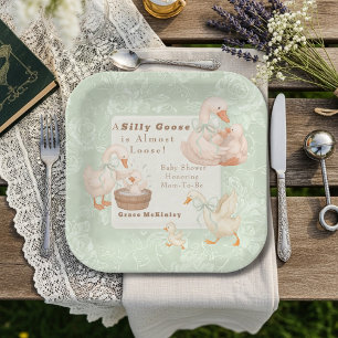 A Silly goose green baby shower Paper Plate