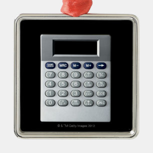 A silver calculator metal tree decoration