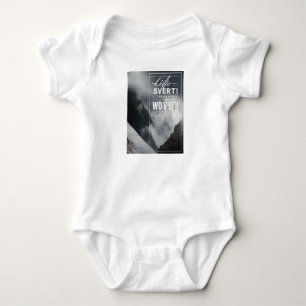 A silver, white, black and grey banner background  baby bodysuit