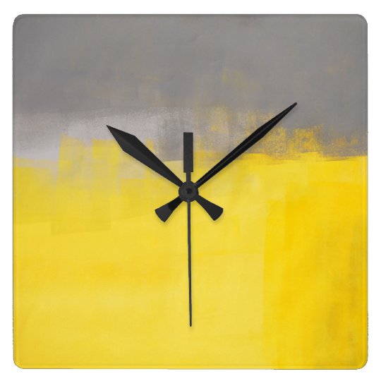 'A Simple Abstract' Grey and Yellow Art Clock Zazzle.co.uk