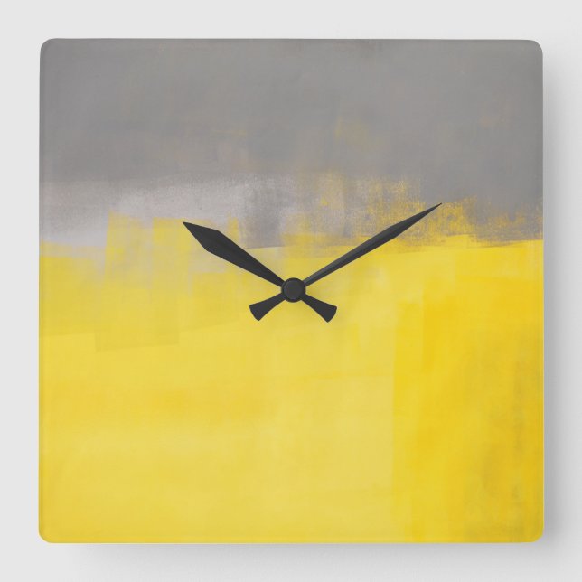 'A Simple Abstract' Grey and Yellow Art Clock (Front)