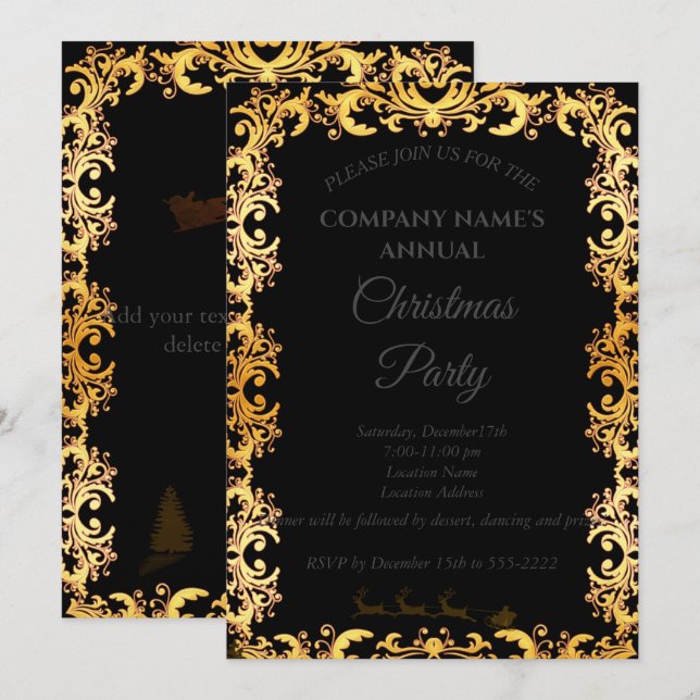 A simple black elegant Christmas party invitation  (Front/Back)