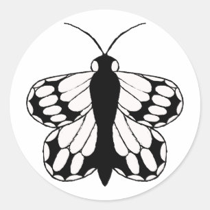 A simple black-n-white butterfly sticker. classic round sticker