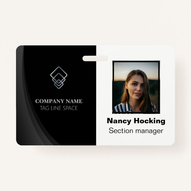 A simple custom black modern minimalist ID badge (Front)