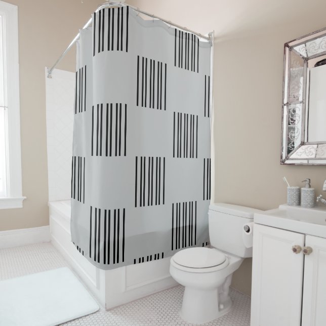 A Simple Design of Black Lines on Light Grey Shower Curtain (In Situ)