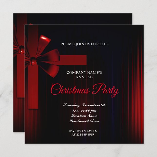 A simple  Elegant Red Christmas Party Invitation  (Front/Back)
