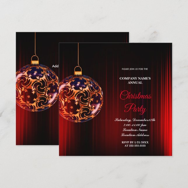 A simple  Elegant Red Christmas Party Invitation  (Front/Back)