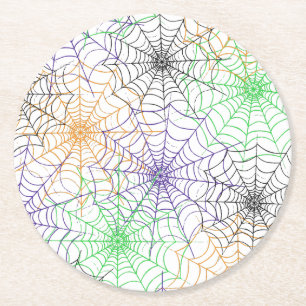 A Simple Halloween Spider's Web Pattern Round Paper Coaster