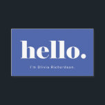 A Simple Hello | Bold and Modern Typography Business Card<br><div class="desc">These whimsical and super stylish,  blue and white business cards say simply "hello." in bold,  modern white text on a blue background. Easily add your social media contact info on the back.</div>