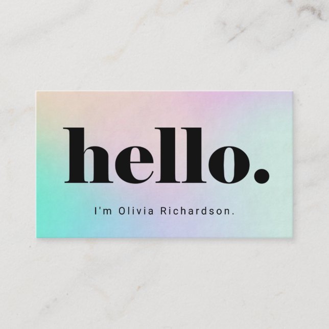 A Simple Hello | Modern Holographic Look Business Card (Front)