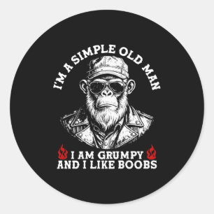A simple old man am grumpy and like (on back) classic round sticker