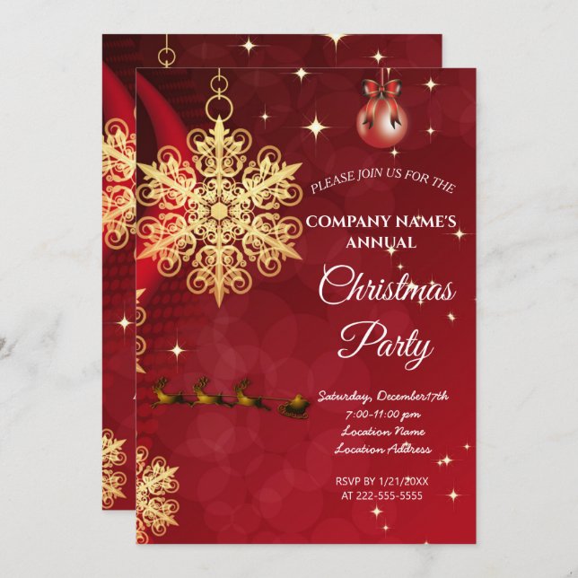 A simple red elegant Christmas party invitation  (Front/Back)