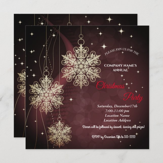 A simple  red  elegant Christmas party invitation  (Front/Back)