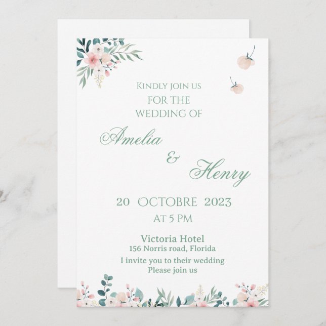 A simple watercolor wedding invitation card (Front/Back)