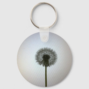 A Single Dandelion Against a White Backdrop Key Ring