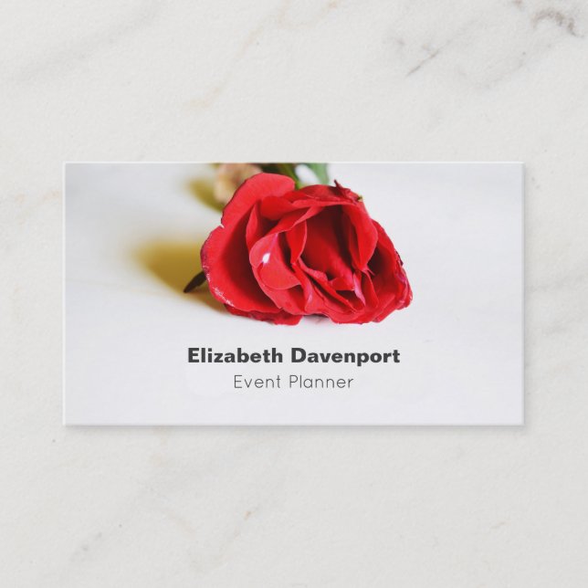 A Single Red Rose Minimalist Elegant Event Planner Business Card (Front)