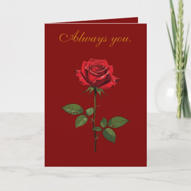 A Single Red Rose With Morning Dew  Card (Front)