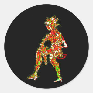 A sitting woman classic round sticker