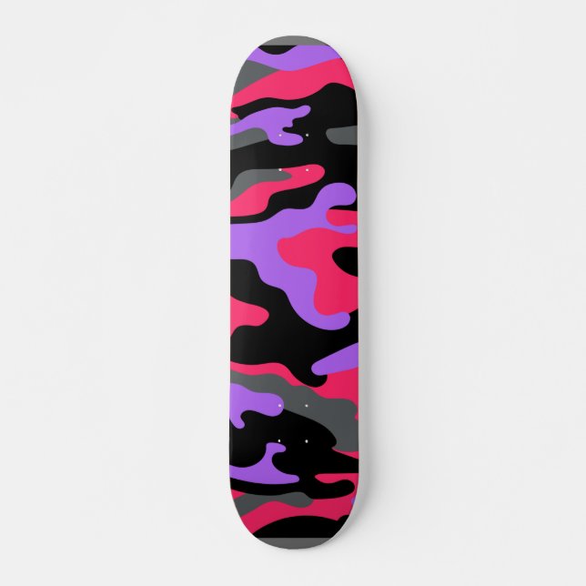 A skateboard with a vibrant design on it.  (Front)