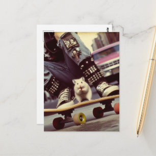 A Skateboarding Hamster in the City Retro Punk Postcard