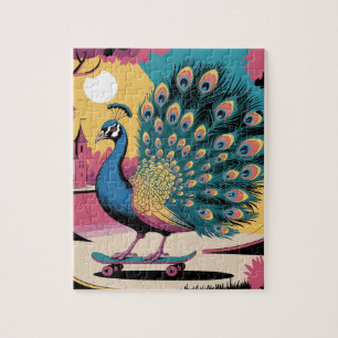 A Skateboarding Peacock Jigsaw Puzzle