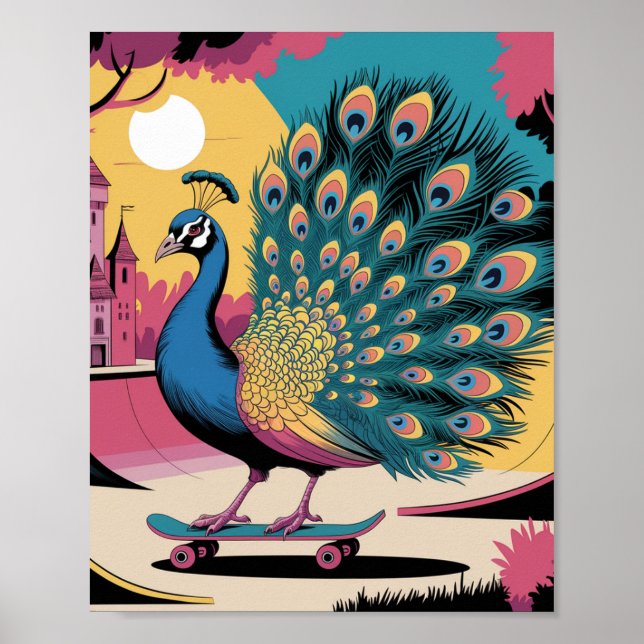 A Skateboarding Peacock Poster (Front)