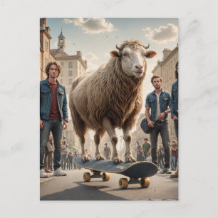 A Skateboarding Sheep Cow Hybrid Postcard