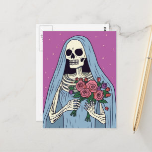 A Skeleton Bride With Flowers Postcard