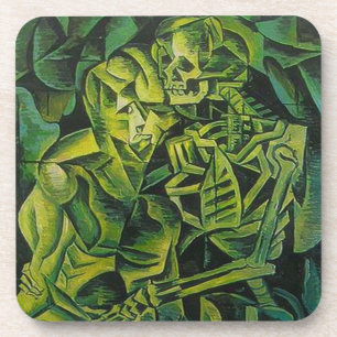 A Skeleton Embracing A Zombie Halloween Horror Coaster