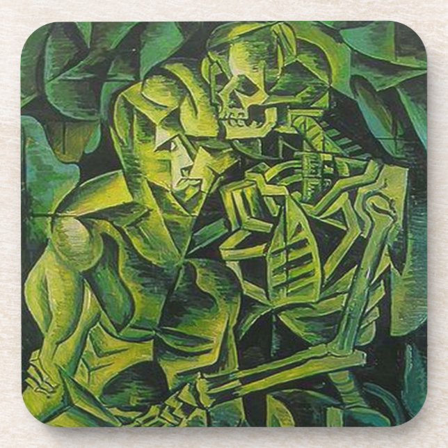 A Skeleton Embracing A Zombie Halloween Horror Coaster (Front)