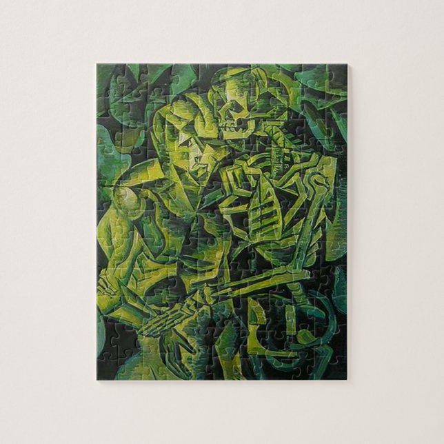 A Skeleton Embracing A Zombie Halloween Horror Jigsaw Puzzle (Vertical)