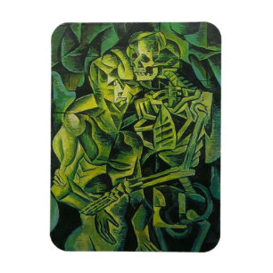 A Skeleton Embracing A Zombie Halloween Horror Magnet
